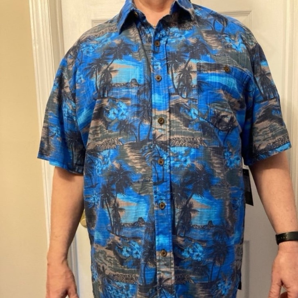 Blue Tropical Print Men's Shirt